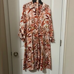 INC International Concepts Ivory Dress with Rust and Olive Floral Print
